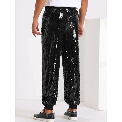 Sequin Pants For Men's Sparkly Disco Costume Elastic Waist Shiny Metallic Joggers