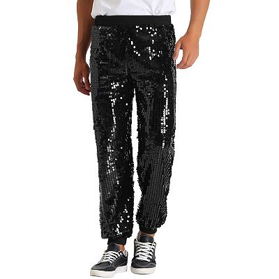 Sequin Pants For Men s Sparkly Disco Costume Elastic Waist Shiny Metallic Joggers