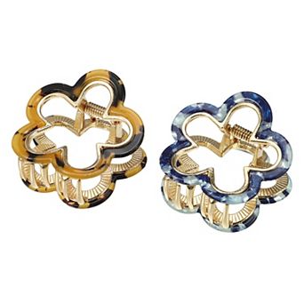 2 pc Flower Hair Claw Clip Small Hair Jaw Clips For Women Blue Brown 1.97"