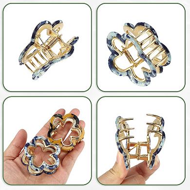 2 Pcs Flower Hair Claw Clip Small Hair Jaw Clips For Women Blue Brown 1.97"
