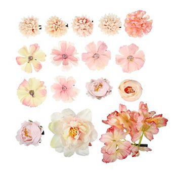 16 pc Women Flower Hair Clips Flower Hair Barrettes For Party Beach Pink