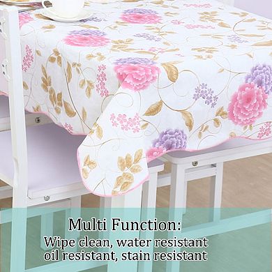 Vinyl Tablecloth Rectangle 54" X 71" Purple Pink Flower Pattern Water