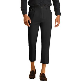 Solid Cropped Pants for Men's Slim Fit Pleated Front Ankle Length Tapered Dress Pants