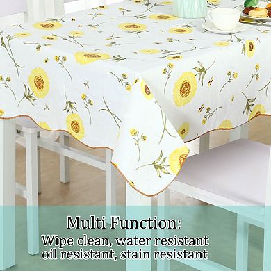 Vinyl Tablecloth Rectangle 54" X 71" Yellow Sunflower Pattern Water