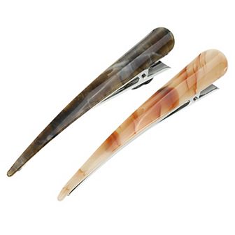 2 pc Long Metal Duckbill Hair Clips Crocodile Clips 5.31"x0.83" Orange Brown