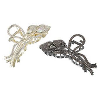 2 pc Flower Metal Hair Claw Clip For Women Hair Accessories Gold Tone Black