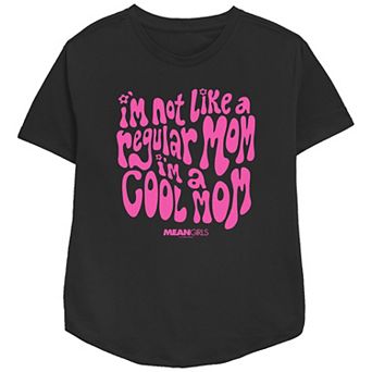 Women's Mean Girls I'm Not A Regular Mom I'm A Cool Mom Groovy Font Relaxed Fit Graphic Tee