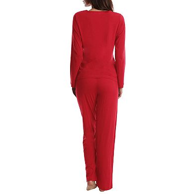 Blis Women's Long Sleeve Super Soft Sleep Pajama Set Red