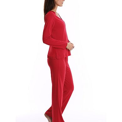 Blis Women's Long Sleeve Super Soft Sleep Pajama Set Red