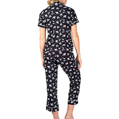 Blis Women's Notched Collar Short Sleeve Capri Pajama Set