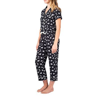 Blis Women's Notched Collar Short Sleeve Capri Pajama Set