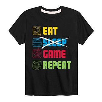 Boys 8-20 Eat Sleep Game Repeat Graphic Tee