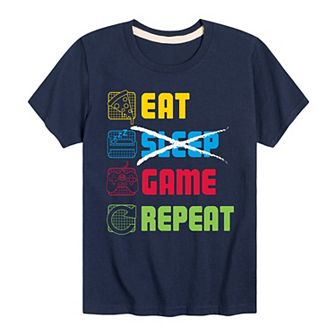 Boys 8-20 Eat Sleep Game Repeat Graphic Tee