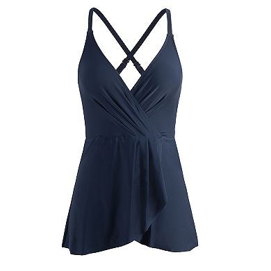 Women's Cupshe Navy V-Neck Ruffled Swim Dress