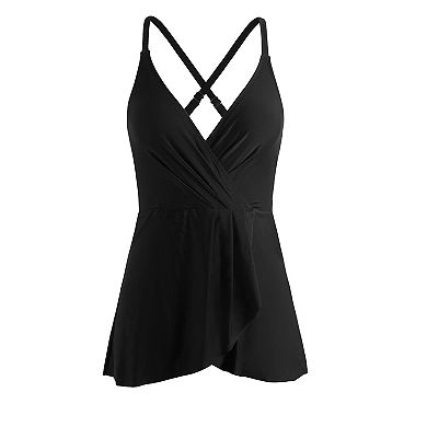 Women's CUPSHE Black V-Neck Ruffled Swim Dress