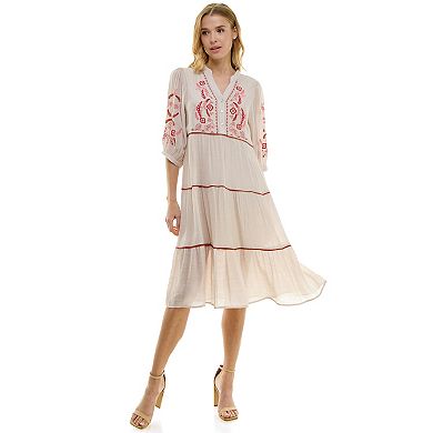 Women's Figueroa & Flower V-Neck Embroidered Midi Dress