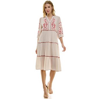 Women's Figueroa & Flower V-Neck Embroidered Midi Dress