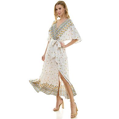 Women's Figueroa & Flower Printed V-Neck Belted Maxi Dress
