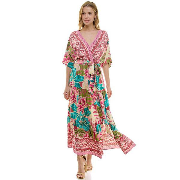 Women's Figueroa & Flower Printed V-Neck Belted Maxi Dress