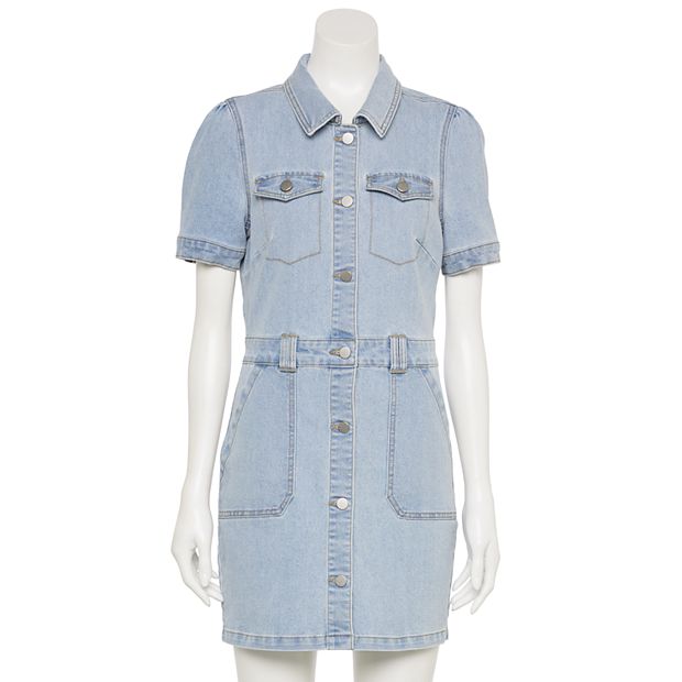 Juniors' Love, Fire Patch Pocket Denim Dress