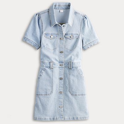 love fire denim dress Juniors' Love, Fire Patch Pocket Denim Dress