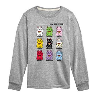 Boys 8-20 Lucky Cat Grid Long Sleeve Graphic Tee
