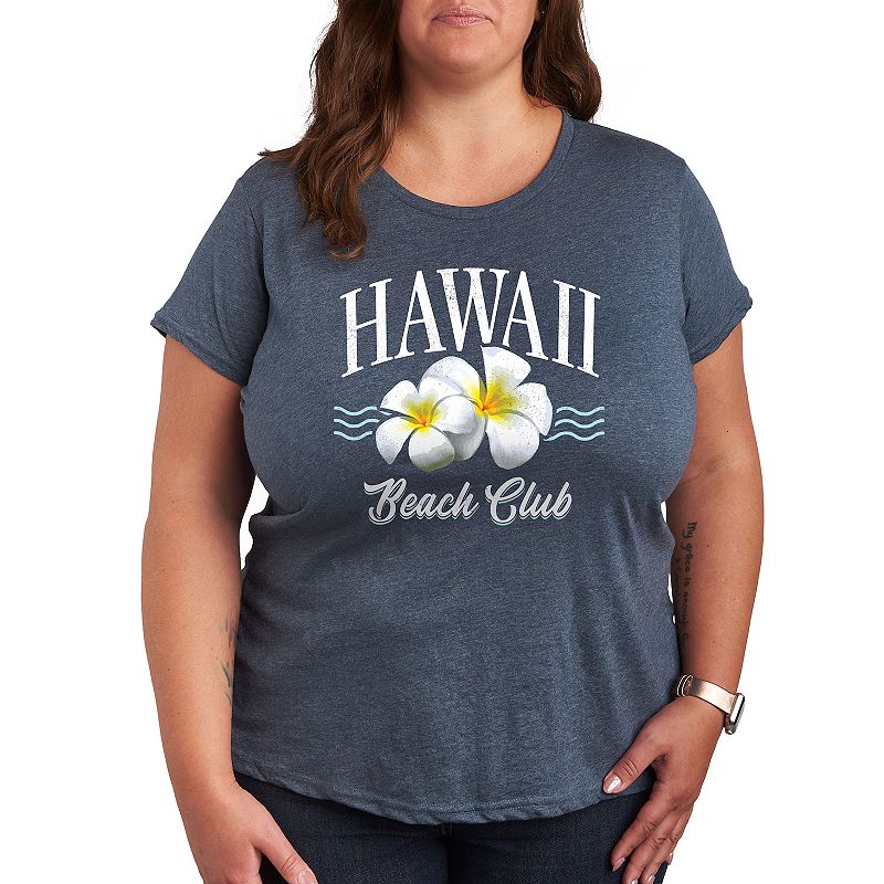 Plus Hawaii Beach Club Graphic Tee, Women's, Size: 1XL, Grey Blue