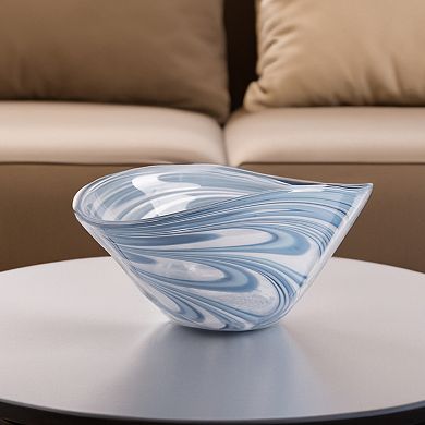 Home Essentials Blue Swirl Glass Centerpiece Decorative Bowl Table Decor