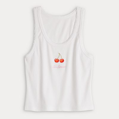 Juniors' Harper & Ivy Lace Trimmed Double Cherry Graphic Tank Top