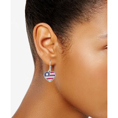 Napier Silver Tone Red, White and Blue Flag Heart Drop Earrings