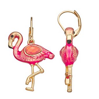 Napier Gold Tone Pink Summers Dream Flamingo Drop Earrings