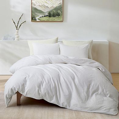 Unikome Super Soft Washed Cotton Linen Duvet Cover, Simple Style Comforter Cover