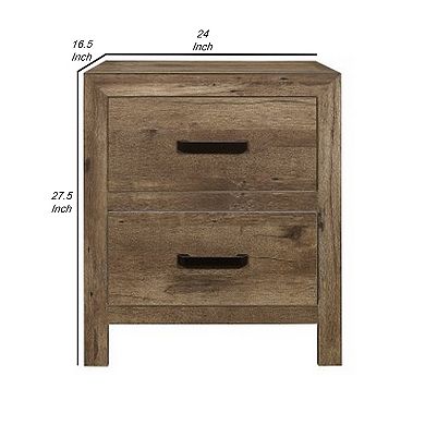 Zane 28 inch Transitional Nightstand, 2 Drawers, Weathered Pine Veneer