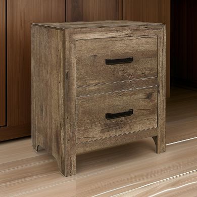 Zane 28 inch Transitional Nightstand, 2 Drawers, Weathered Pine Veneer