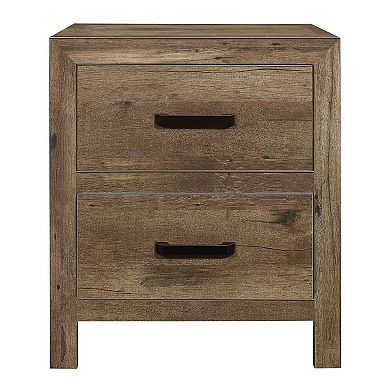 Zane 28 inch Transitional Nightstand, 2 Drawers, Weathered Pine Veneer
