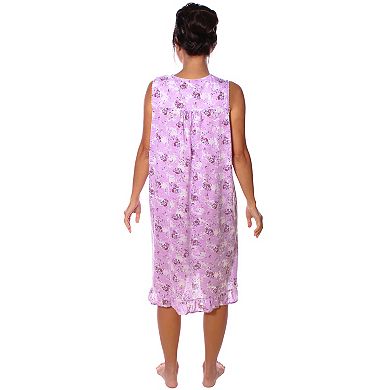 Women's Sleeveless V-neck Fancy Lace Pointelle Nightgown