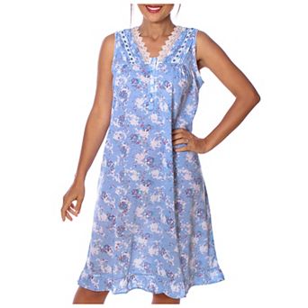 Women's Sleeveless V-neck Fancy Lace Pointelle Nightgown