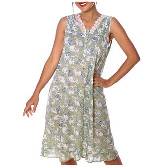 Women's Sleeveless V-neck Fancy Lace Pointelle Nightgown