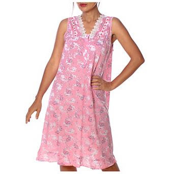 Women's Sleeveless V-neck Fancy Lace Pointelle Nightgown