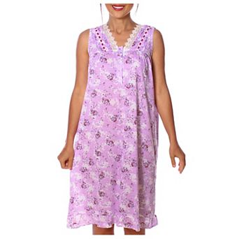 Women's Sleeveless V-neck Fancy Lace Pointelle Nightgown