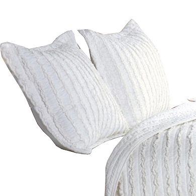 Yukon Fabric 3 Piece King Size Quilt Set with Ruffle Striped Pattern, White