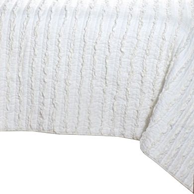 Yukon Fabric 3 Piece King Size Quilt Set with Ruffle Striped Pattern, White