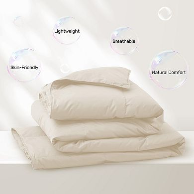 Unikome Organic Down Comforter, Fluffy Goose Feathers Down Fiber Duvet Insert For All-season