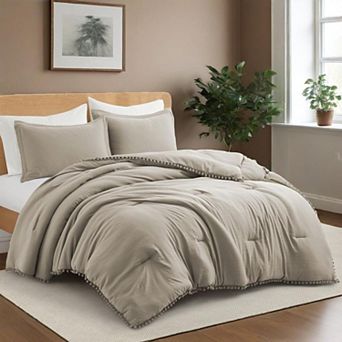 Unikome All Season Down Alternative Comforter Set, Pom Pom Fringe Bedding With Soft Microfiber Fill