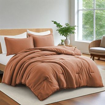 Unikome All Season Down Alternative Comforter Set, Pom Pom Fringe Bedding With Soft Microfiber Fill