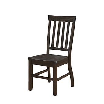 Wooden Dining Side Chairs with Slated Style Back, Set of Two, Brown