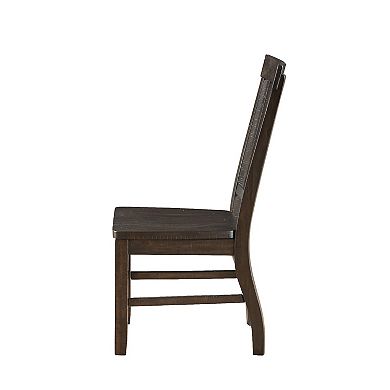 Wooden Dining Side Chairs with Slated Style Back, Set of Two, Brown