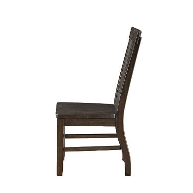 Wooden Dining Side Chairs with Slated Style Back, Set of Two, Brown