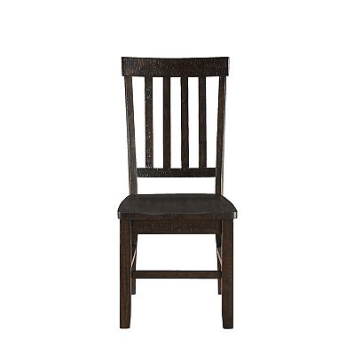 Wooden Dining Side Chairs with Slated Style Back, Set of Two, Brown