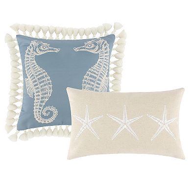 Wade 5 Piece Full Quilt Set, Ocean Design, Scalloped Edges, Floral Pattern